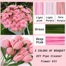 Kit Membuat Bunga Tulip dengan Pembersih Pipa Warna-warni, Pita Batang Bunga dan Selotip Floral, Set Kerajinan Buket Buatan Tangan DIY untuk Dekorasi Pesta & Hadiah Hari Raya - Beraneka warna - View 4