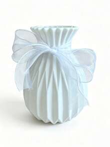1pc White Bowknot Vase, Minimalist High-End Design, Suitable For Room Decoration, Home Living Room Desktop Study Dining Room Office Decor, Exquisite Craftsmanship. Suitable For Fresh Flowers And Dried Flowers, Minimalist Home Decor, Perfect For Windowsill, Desk, Bedroom, Creating Atmosphere, Essential For Flower Arrangement, Vase Designed Specifically For Fresh Flower Display - White - View 10