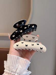 1pc Striped Hair Claw Clip, Decorated With Shiny Rhinestone Starfish And Shell Charms, Strong Grip, Suitable For Vacation And Casual Daily Styling - Multicolor - View 19