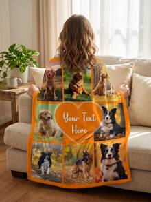 Custom Photo Text Throw Blanket, Personalized Picture Collage Fleece Blanket, Customized Pet Memory Photo Blanket For Sofa Bed Home Decor Gift - Multicolor - View 3