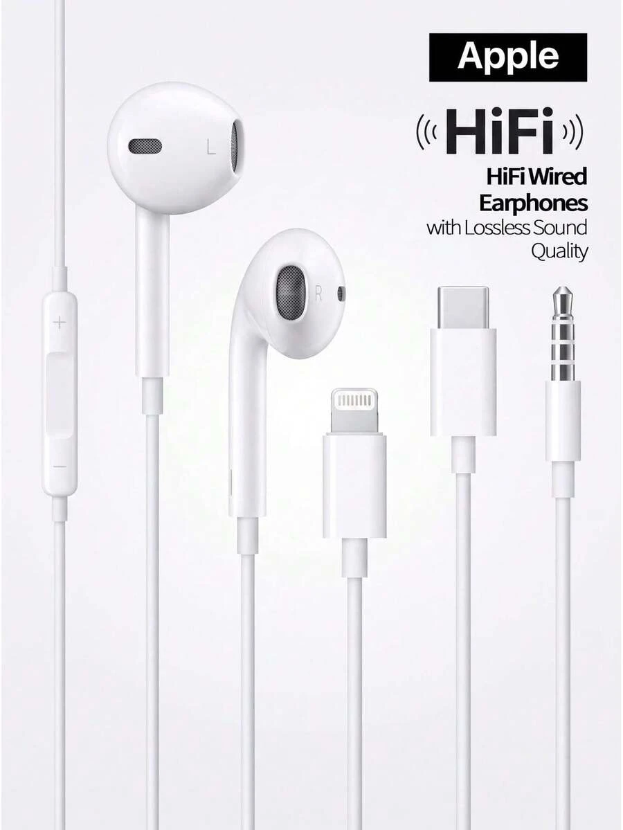 Apple EarPods, earphone berkabel dengan berbagai pilihan antarmuka: USB-C/Lightning/3.5mm. Kompatibel dengan iPhone/Android/Tablet/PC. Kontrol terintegrasi dengan mikrofon. Desain semi-in-ear. - View 1
