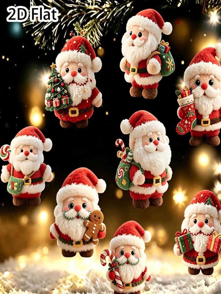 4pcs/16pcs/Set Christmas Santa Claus 2D Flat Ornaments,Faux‑Felt Santa ...