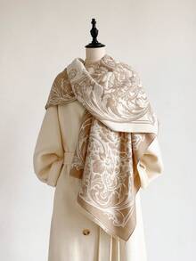 1pc Elegant Floral Pattern Jacquard Faux Cashmere Warm Scarf, Cold-Proof Neck Warmer, Women's Autumn/Winter Fashion Versatile Air Conditioning Shawl Blanket, Suitable For Daily Matching And Decorative Use - Multicolor - View 7