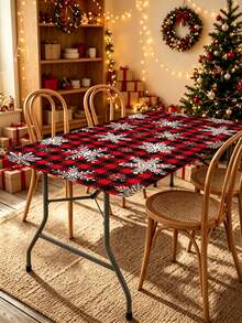 1pc Christmas Element Elastic Band Elastic Edge, Rectangular Design, Anti-Slip Elastic, Waterproof Oil-Proof Scratch-Resistant, Suitable For Dining Table, Folding Table, Kitchen, Party, Picnic, Camping And Home Decor. - Multicolor - View 4
