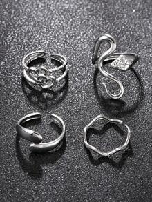 4pcs Silver Stainless Steel Snake Rings Men's Accessories Halloween Decor Gothic Style Ring Set Suitable For Friends, Boyfriend, Sports, Daily Wear - Silver - View 6