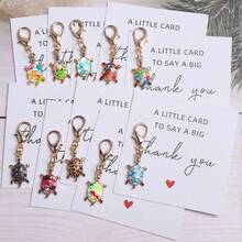 10pcs Unique & Fun Turtle Keychain Set, Includes Thank You Card And Greeting Card. Cute Turtle-Shaped Pendant, Can Decorate Backpack, Handbag And Car Keys. Perfect Gift For Birthday, Wedding, Bachelorette Party, Christmas, Halloween, Valentine's Day, New Year, Graduation. - Multicolor - View 1