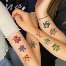 FTVLTAT 20pcs Cute Cartoon Monster Temporary Tattoo Stickers - Designed For Adults, Creative Monster Body Art Stickers, Waterproof Fake Tattoos, Suitable For Arms, Face And Hands; Perfect Gift For Music Festivals And Theme Parties, Essential Item For Summer Beach Vacations - Multicolor - View 1