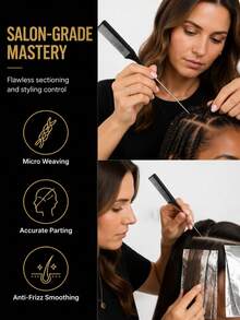Rat Tail Hair Comb, Professional Fine‑Tooth Pointed Tail Styling Comb, Anti‑Static Hair Parting Teasing Comb For Salon Hairdressing Braiding Dyeing - Black - View 5
