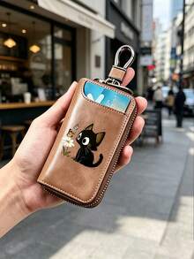 Cute Black Cat Butterfly Daisy Print Key Wallet For Women,Portable Key Organizer Pouch, Key Ring Storage Bag,Birthday Christmas Thanksgiving Gift - Multicolor - View 3
