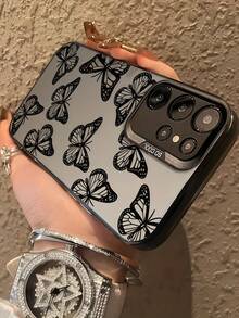 1 buah Casing Ponsel Motif Kupu-kupu Hitam dengan Latar Belakang Abu-abu Matte, Casing Ponsel Estetik Motif Serangga Vintage, Pelindung Ponsel Anti Jatuh untuk Wanita Modis, Kompatibel dengan Perangkat Android, Kompatibel dengan Ponsel , Moto, dan Seri Lainnya - Hitam - View 3