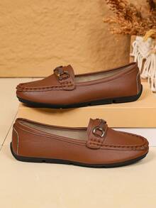 Women's Loafers All-Season Commute Versatile Flat Metal Decor Casual Driving Loafers - Maroon - View 3
