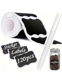 120pcs Black Reusable Waterproof Labels, Wavy Pattern, Suitable For Kitchen Food Storage Boxes, Jars, Spices, Food, Includes 1pc White Chalk Marker, Mason Jars, Party Decor, Craft Room, Wedding, Organization, Glass Bottles, Home Kitchen Supplies - Multicolor - View 18