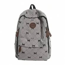 Women Sweet Bow Print Corduroy Backpack, Pink Quilted Diamond Pattern Large Daypack Multi‑Zipper Pockets Casual Rucksack For Teen Girls School - Multicolor - View 16