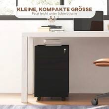 Lockable Filing Cabinet With Drawers 37W X 43.5D X 60H Cm, Mobile With Brakes, 3-Level Adjustable Steel Rail, Black - Black - View 6