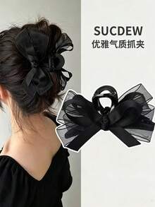 1pc Elegant Luxurious Fashion Delicate Black Bow Net Hair Clip,Suitable For Daily Wear,Summer Claw Clips Hair Accessories For Women - Black - View 11