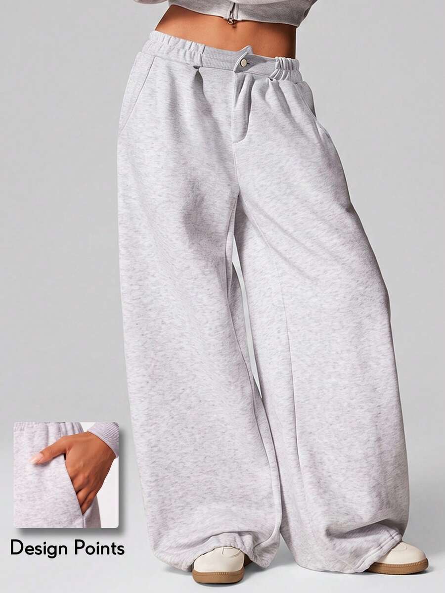 KyrLssu Women's Loose Fit Casual Versatile Solid ColorDrawstring Waist Wide Leg Sweatpants, For Back To School - White - View 1