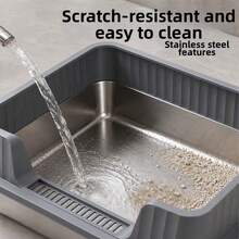 1pc Extra Large Stainless Steel Cat Litter Box, High Edge Splash Guard, Detachable And Easy To Clean, Suitable For Indoor Cats - one-size - View 5