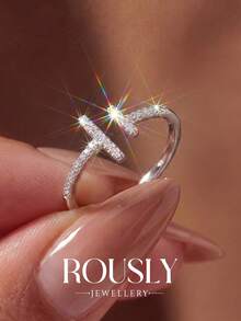 1pc Parallel Long & Short Diamond Inlaid Open Ring, Birthday Gift, Romantic Ladies Ring - Parallel - View 2