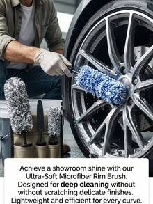 Sikat Roda Mobil Mikrofiber dengan Gagang Panjang Anti Selip, Pembersih Velg Lembut Bebas Gores untuk Detailing Velg Alloy, Alat Pembersih Debu Rem Profesional - A - View 7