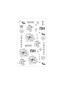 1 Sheet Mixed Mini Hand Temporary Tattoo Stickers, Y2K Vintage Small Fake Tattoos, Cherry Evil Eye Heart Letter Number Pattern, Waterproof Body Art For Fingers Hand Decor For Women - Black - View 4