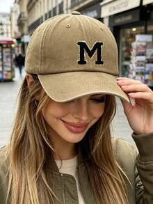 1pc Unisex Vintage Washed Baseball Cap A-Z Letter Print Pattern, Multiple Vintage Colors Available, Soft Texture Adjustable Dad Hat - Khaki - View 3