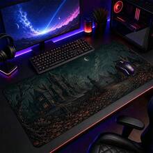 Gothic Haunted Estate Large Mouse Pad, Polyester Surface With Rubber Base Halloween Castle Desk Mat, Extended Keyboard Pad For Gaming, Office, Home Desk Decor And Spooky Season Gifts 3 Sizes Available - View 1
