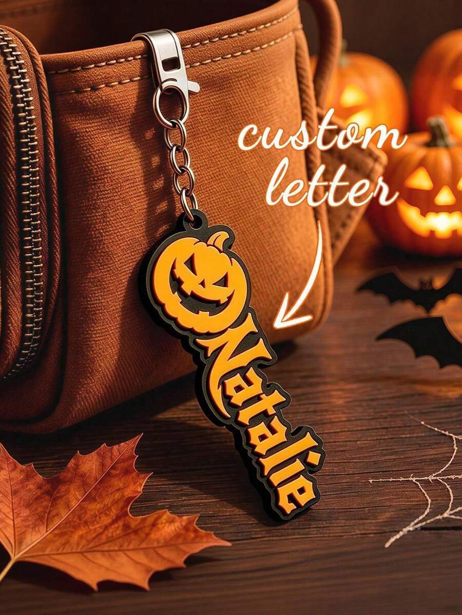 Custom 3D Layered Acrylic Pumpkin Keychain, Personalized Name Halloween Gothic Backpack Pendant, Holiday Gift For Students & Friends - Multicolor - View 1
