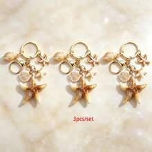 1 Set 3pcs Unisex Dual-Color Acrylic Seashell Keychain Cloud Small Conch Starfish Pendant Summer Beach Series Gift For Friends Key Chain Charm - Multicolor - View 2