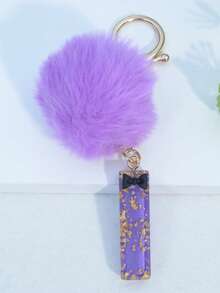 Minimalist Cute Initial Keychain A-Z Women's Bag Charm Black Bow Purple Pom Pom Key Chain Daily Wear Gift Accessory - Purple - View 20