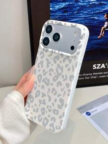 1pc White & Grey Leopard Print Phone Case, Anti-Drop Anti-Collision Personalized Protective Shell Compatible With IPhone 16 Pro Max/18/17/16/15/14/13/12/11/Air - Multicolor - View 4