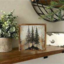 2D Flat, Vintage Rustic Wooden Decorative Sign & Plaque - Pine Tree Landscape Design, Home Decor, Suitable For Living Room, Bedroom, Bathroom -, Bedroom Decoration - Multicolor - View 2