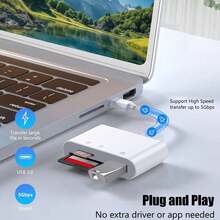 قارئ بطاقة SD 3 في 1 Lightning/USB C، محول بطاقة ذاكرة Type-C مع فتحات SD/Micro SD ومنفذ USB 3.0، توصيل وتشغيل، متوافق مع سلسلة 17/16/15/14/13/12/11/8/7/6/X/XS/XR، أجهزة Android USB-C - مشاهدة 5