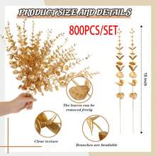 10/50/800pcs 14.96 Inch Artificial Eucalyptus Stems, Eucalyptus Branches, Wedding Bouquet, Home Decor, Christmas Home Decor, Living Room Bedroom Decor, Holiday Birthday Party Accessories, Christmas Decorations - Gold - View 11