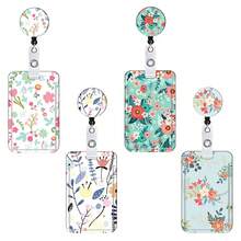 Colorful Pattern Badge Holder Retractable Reel Clip, Sunflower Flower Marble Constellation ID Card Holder For Work Name Badge - Rectangle - View 6