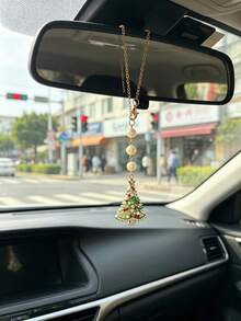 Rhinestone Christmas Tree Pearl Car Rearview Mirror Hanging Ornament, Holiday Atmosphere Car Interior Decoration Pendant, Christmas Tree Pearl Car Hanging Decor, Creative Car Gift For Car Owners - Christmas Tree - View 6