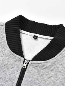 Men's Spring/Autumn Ribbed Patchwork Textured Jacquard Baseball Collar Zip-Up Sweatshirt, Casual Versatile - Grey - View 6