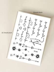 1pc Minimalist Heartbeat Heart Star Arrow Pattern Temporary Tattoo Sticker For Party Gift Holiday Gift Music Festival Arm Shoulder Neck Collarbone Waist Abdomen Waterproof Body Skin - Black - View 6