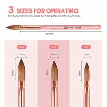 3pcs Acrylic Nail Brushes, Sizes 8/10/14, Professional Nail Brushes For Acrylic Powder Application, Nail Extension And 3D Nail Art Carving, Suitable For DIY Home Manicure Salon Nail Tools - Apricot - View 3