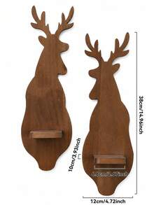 1pc/1set Christmas Deer Wall Candlestick Retro Dark Brown Wall Mounted Storage Rack Party Background Decoration Candlestick Holiday Hanging Storage Rack Home Decoration Suitable For Bedroom Entrances Living Room Fireplace Wall Gifts - Multicolor B - View 14