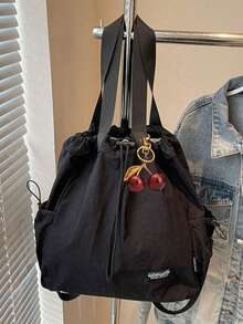 Bolso de mujer de gran capacidad, unicolor, diseño minimalista y versátil, portátil, adecuado para el uso diario, viajes y compras - Negro - Ver 8