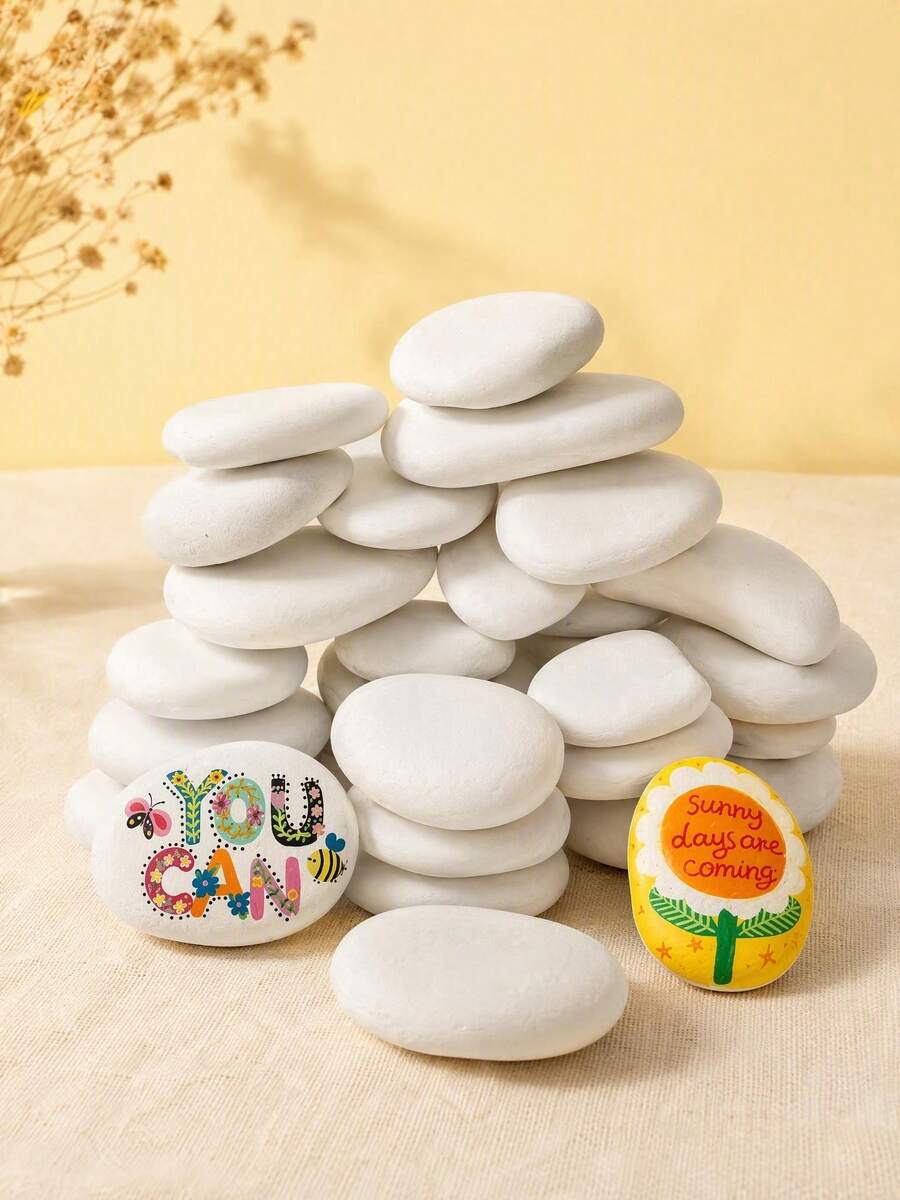 20 Medium Smooth White Painting Stones - Flat And Selected, Suitable For Crafts, Art, Decoration - No Chemical Components, Smooth Surface For Flat Effect, Suitable For Beginners And Craft Projects, Craft Supplies, Art Projects, Decorative Stones - Multiple Styles - View 1