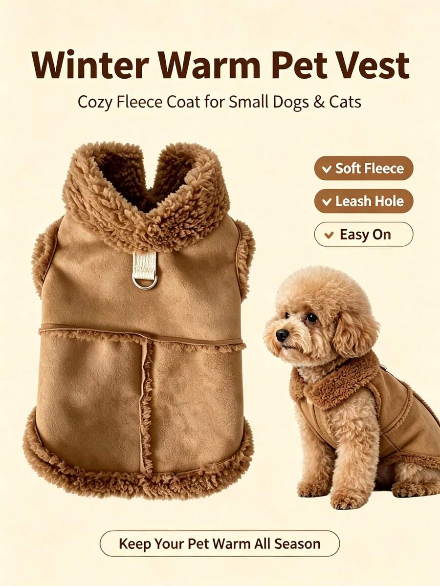 Autumn/Winter Plush Dog & Cat Vest, Universal Pet Vest Jacket, Thickened Warm Clothing For Teddy & Bichon[Leash Not Included]