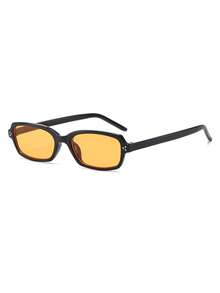 1 Pair Women's Black Rectangular Small Frame Retro Solid Color Personalized Rivet Decor Street Style Vacation Fashion Glasses - Black - View 2
