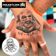 INKARTLINK 1入「No Mercy」頭部紋身貼紙 臨時防水身體彩繪紋身貼 2-5天持久 水轉印彩色紋身貼 男女皆適用 派對必備 節慶慶典身體裝飾品 - 黑色 - 查看 3