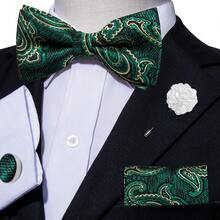 4Pcs Men Green Paisley Jacquard Bow Tie Pocket Square Cufflinks Boutonniere Set For Wedding Business Party - Green - View 2