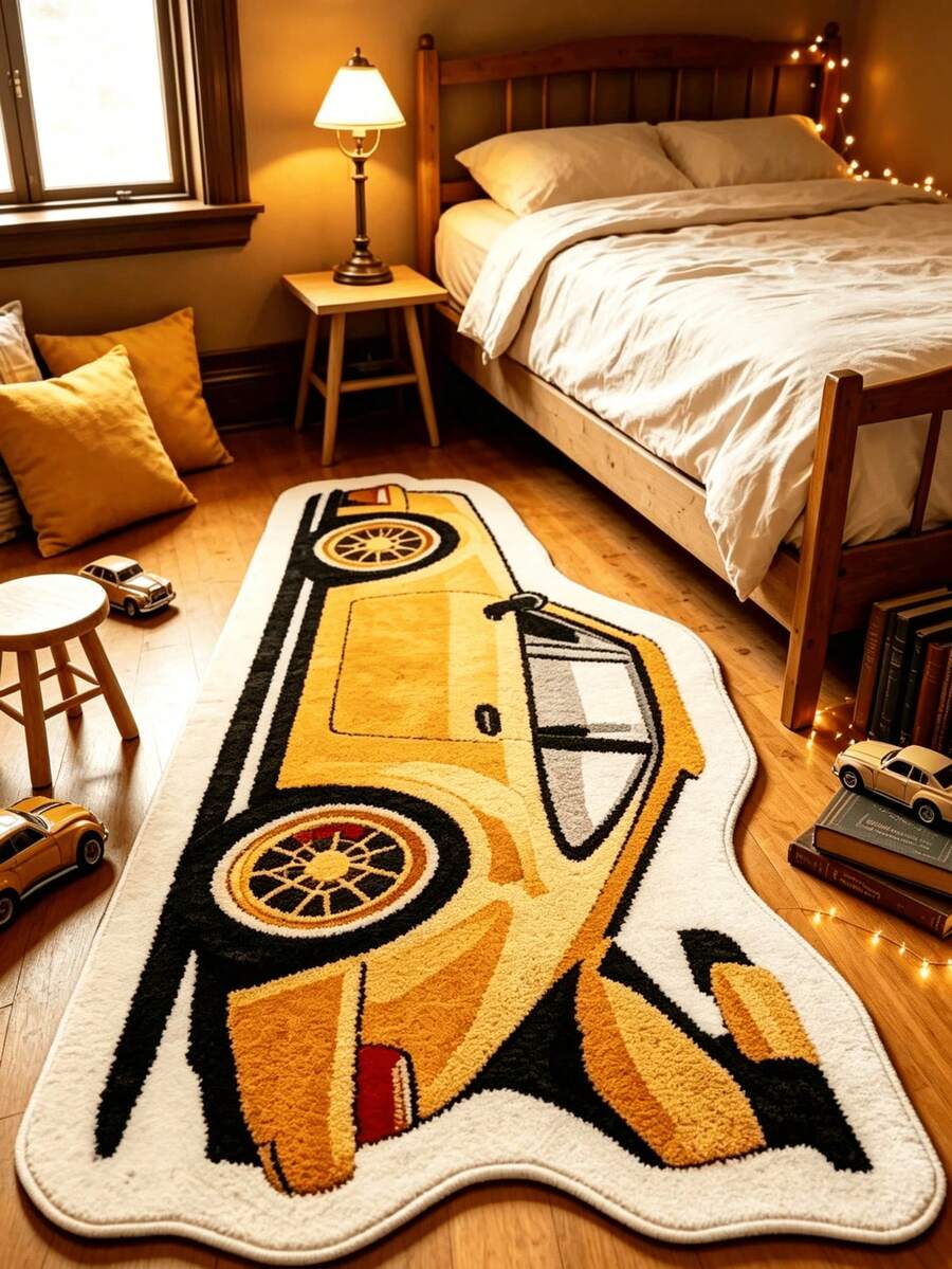 [Soft Sports Carpet] 1件黃色跑車地毯，仿羊絨，加厚地毯，厚地毯，毛絨地毯，秋冬地毯，加厚地毯，裝飾地毯，臥室裝飾 - D - 查看 1