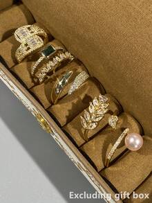 Juego de 5 anillos románticos de circonita cúbica, regalo de aniversario de boda para mujer (caja de regalo no incluida) - 1# - Ver 5