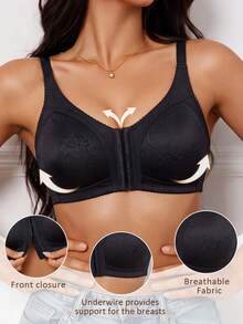 Plus Size Women's Wireless Bra, Seamless Soft Elastic, Fixed Gel Pads, Non-Slip, Daily Essential Underwear - Black - View 5