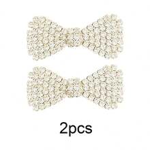 4/2/1pcs Cute Bow Rhinestone Hair Clips Metal Hairpins Fashion Bow Side Clips Women Girls Hair Accessories (Gold + Silver) - Multicolor - View 14