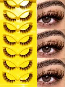 7 Pairs 8D Fluffy Voluminous Faux Mink False Eyelashes, D Curl Thick Full Strip Lashes,Lightweight Reusable Dramatic Eye Makeup Lashes For Halloween Club Party - Brown - View 1
